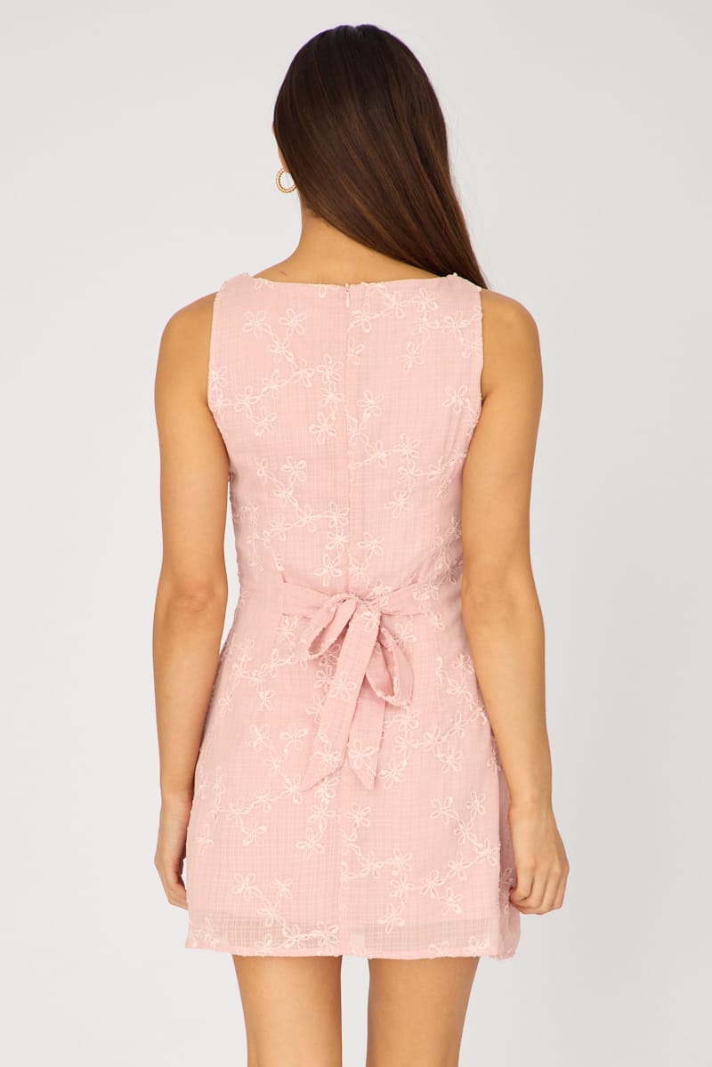 Pink Mini Dress Boat Neck