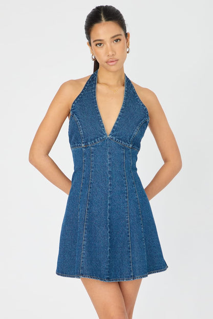 Blue Halter Neck Mini Dress