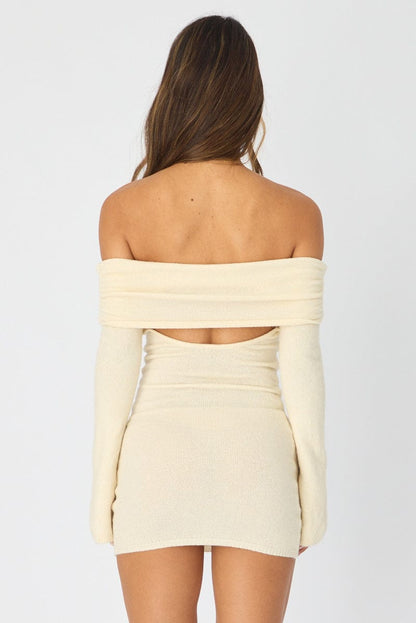 White Knit Dress Off Shoulder