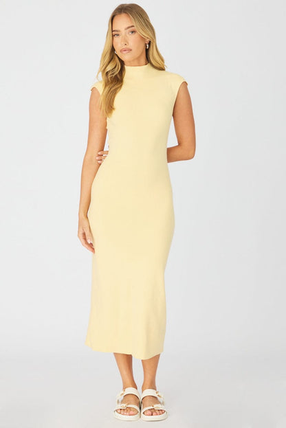 Yellow Knit Dress Midi