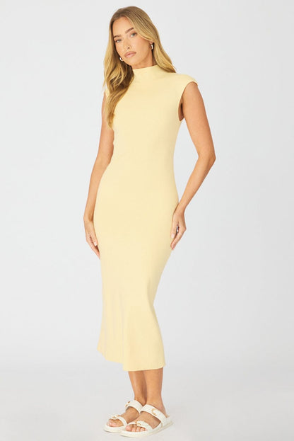 Yellow Knit Dress Midi