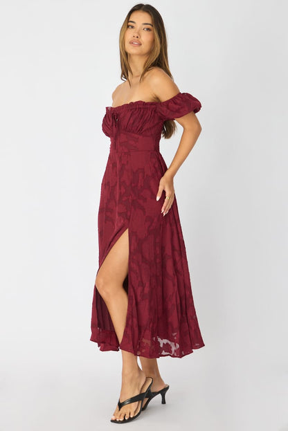 Red Midi Dress Puff Sleeve