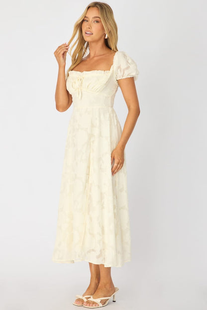 White Midi Dress Puff Sleeve
