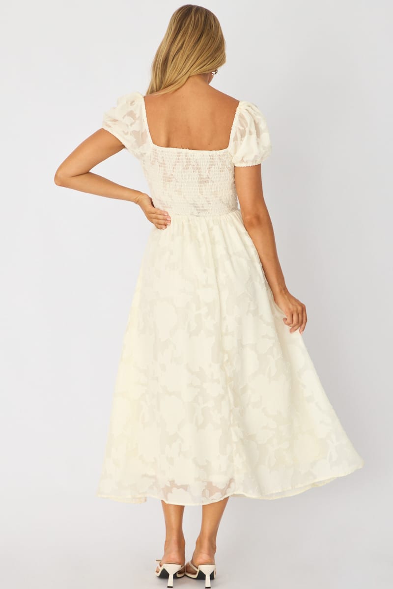 White Midi Dress Puff Sleeve
