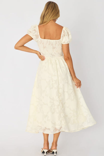 White Midi Dress Puff Sleeve