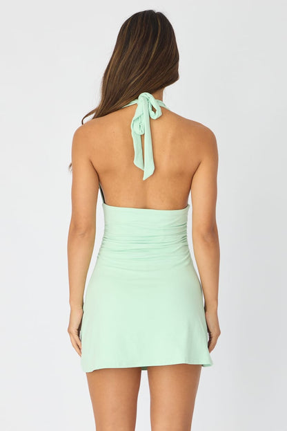 Green Halter Neck Mini Dress