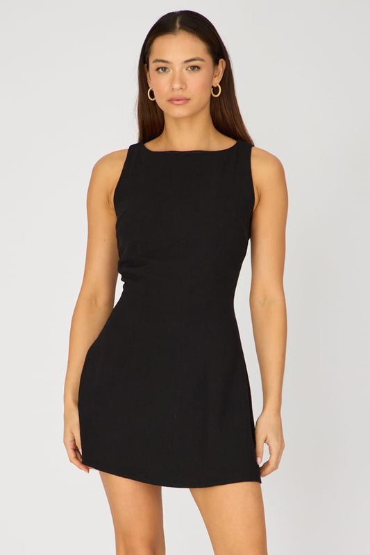 Black Mini Dress Boat Neck