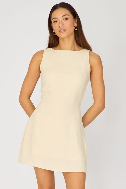 Beige Mini Dress Boat Neck