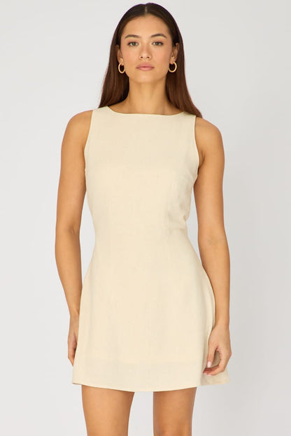 Beige Mini Dress Boat Neck
