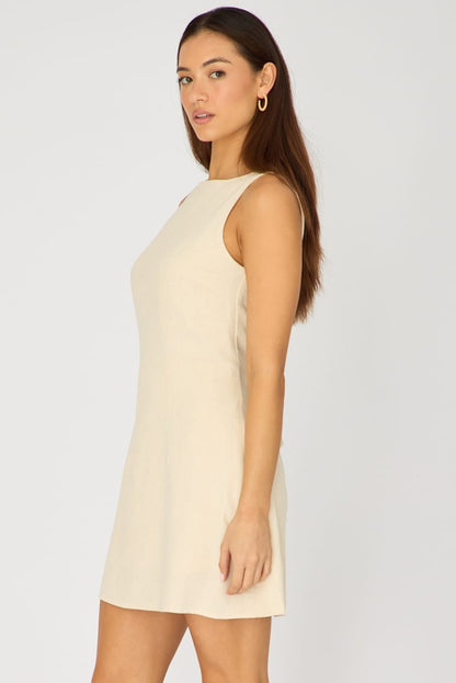Beige Mini Dress Boat Neck