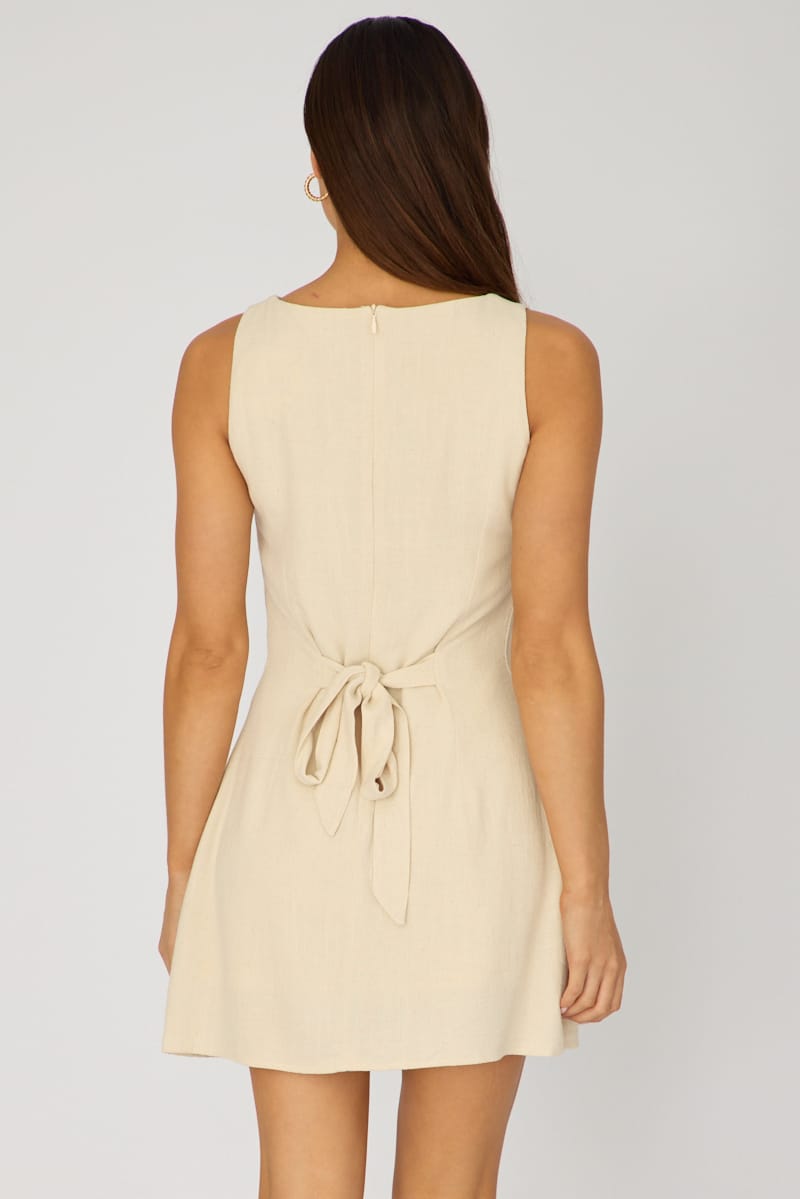 Beige Mini Dress Boat Neck