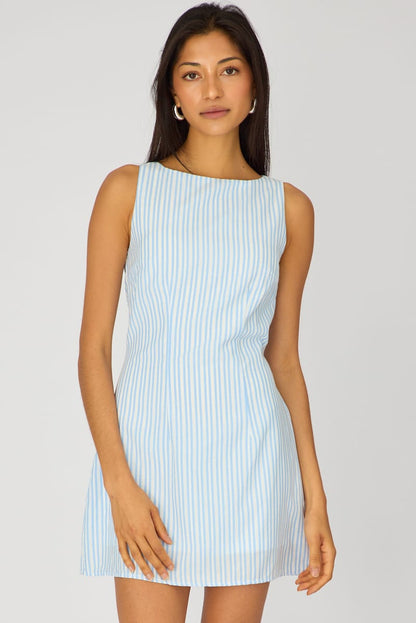 Blue Stripe Mini Dress Boat Neck
