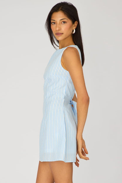 Blue Stripe Mini Dress Boat Neck