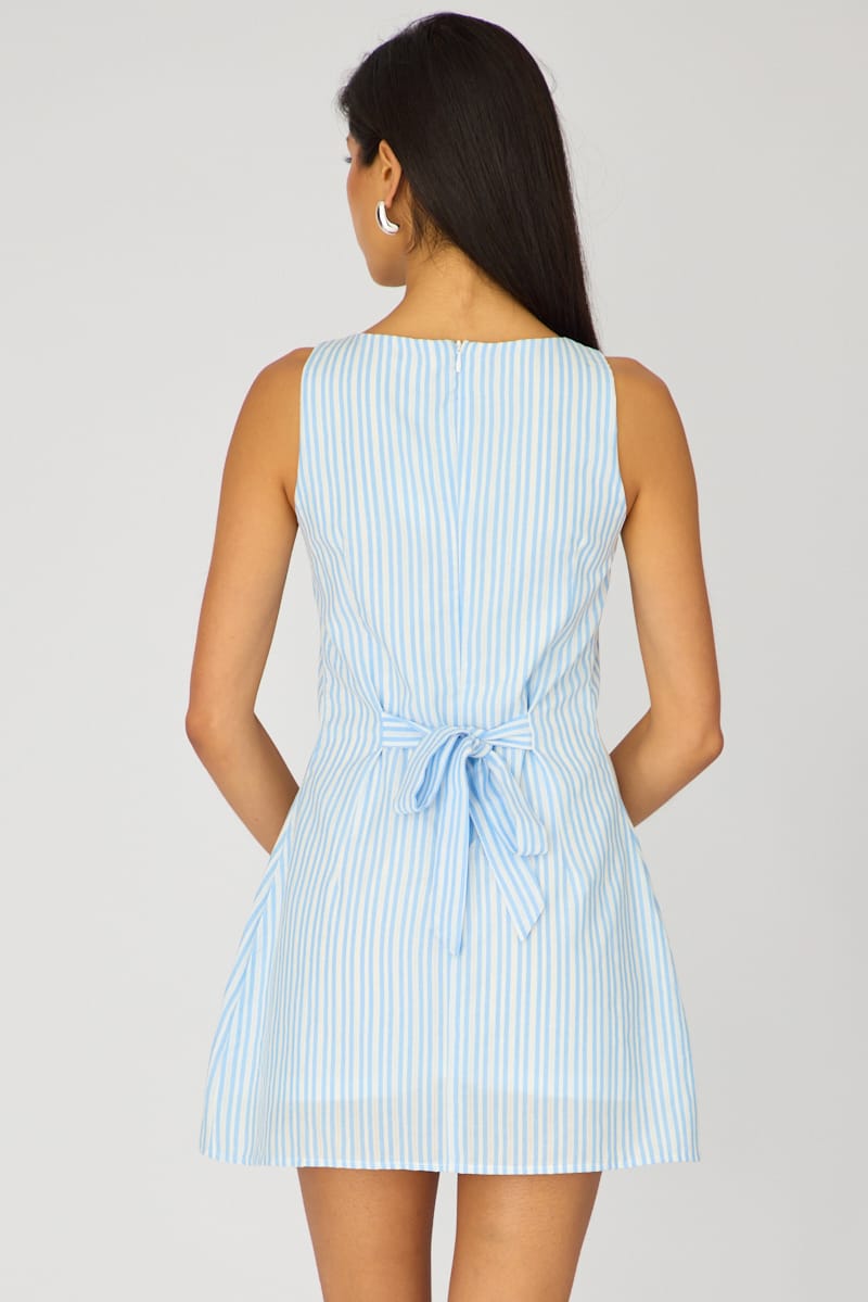 Blue Stripe Mini Dress Boat Neck