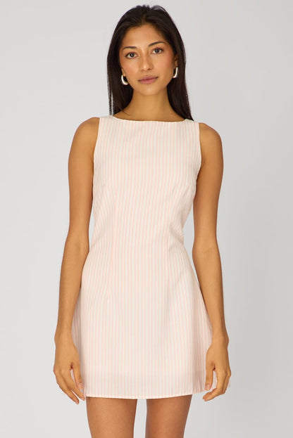 Pink Stripe Mini Dress Boat Neck