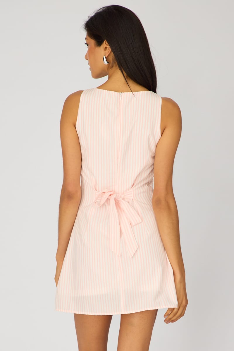 Pink Stripe Mini Dress Boat Neck
