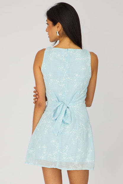 Blue Mini Dress Boat Neck