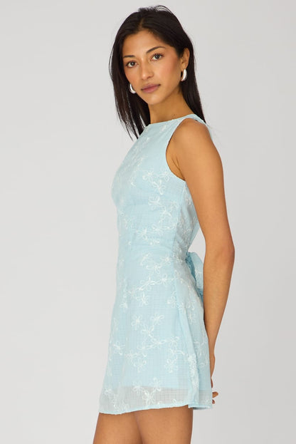 Blue Mini Dress Boat Neck