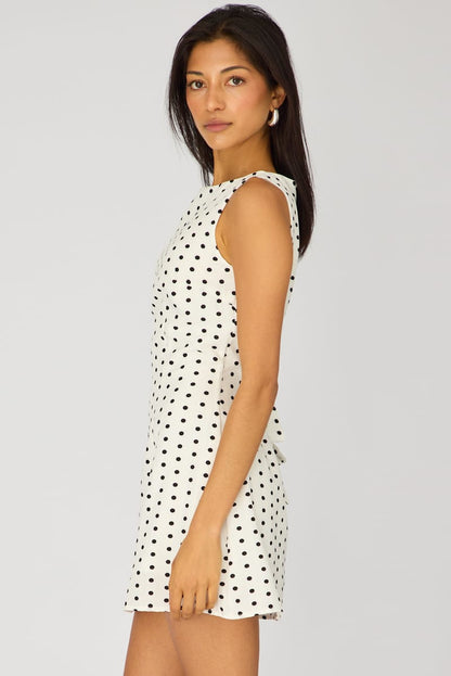 White Polka Dot Mini Dress Boat Neck