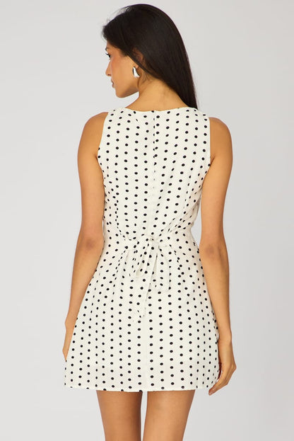 White Polka Dot Mini Dress Boat Neck