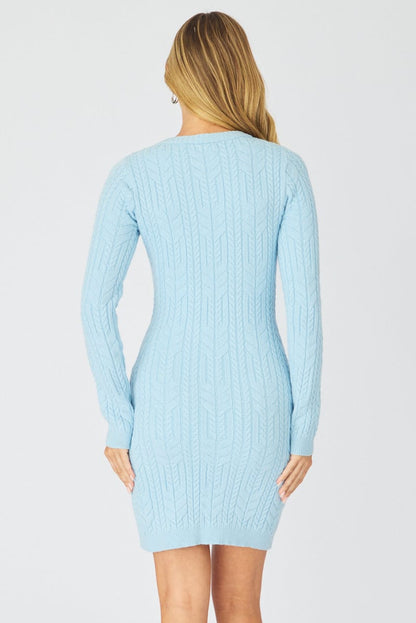 Blue Knit Dress Long Sleeve Cable Mini
