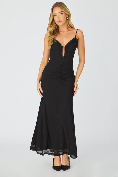 Black Maxi Dress Cut Out Detail Mesh