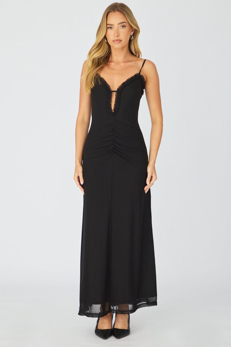 Black Maxi Dress Cut Out Detail Mesh
