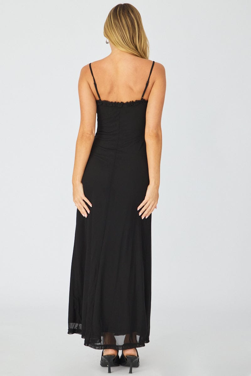 Black Maxi Dress Cut Out Detail Mesh