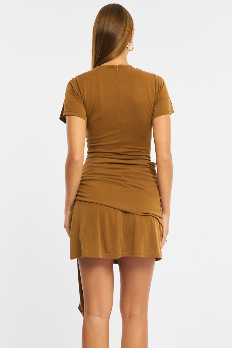 Beige Mini Dress Drape Detail