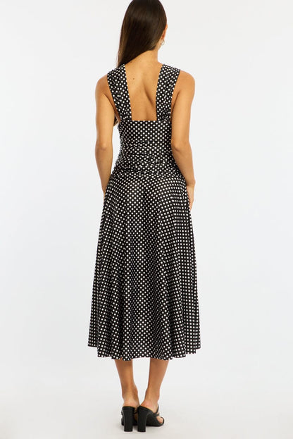 Black Polka Dot Midi Dress Hanky Hem